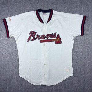 Vintage Atlanta Braves Baseball Jersey Shirt Rawlings Made In USA 90s Size Large